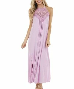 CY Fashion Dresses Pale Iris Sleeveless Maxi Dress With Front Lace Detail