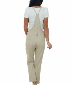 KanCan Dresses Pale Latte Denim Overalls With Chest Pockets