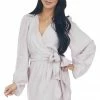 Peach Love Pale Mauve Long Sleeve Surplice Wrap Dress Dresses