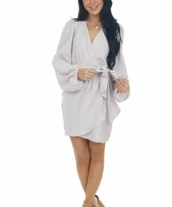 Peach Love Pale Mauve Long Sleeve Surplice Wrap Dress Dresses 20 Peach Love Pale Mauve Long Sleeve Surplice Wrap Dress Dresses