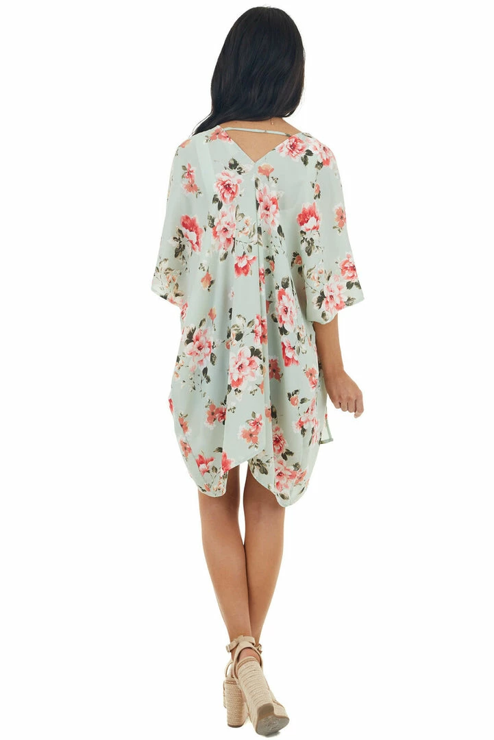 Lovely Melody Tops Pale Mint Floral Open Front Kimono With Back Cut Out Detail 9 Lovely Melody Tops Pale Mint Floral Open Front Kimono With Back Cut Out Detail