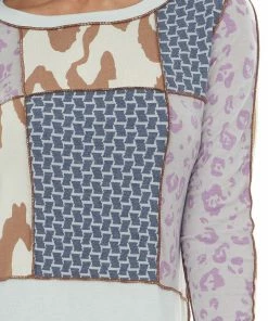 BucketList Pale Mint Multiprint Exposed Seam Detail Knit Top Tops