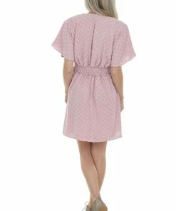 Umgee Pale Punch Swiss Dot Smocked Waist Mini Dress