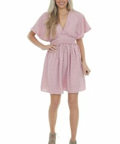 Umgee Pale Punch Swiss Dot Smocked Waist Mini Dress