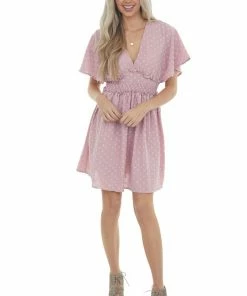 Umgee Pale Punch Swiss Dot Smocked Waist Mini Dress