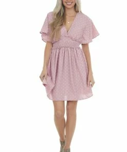Umgee Pale Punch Swiss Dot Smocked Waist Mini Dress