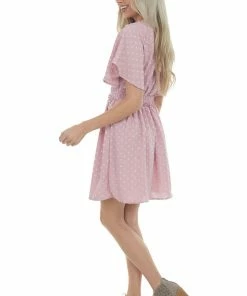 Umgee Pale Punch Swiss Dot Smocked Waist Mini Dress