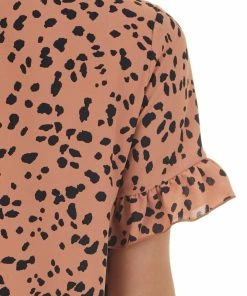 Fantastic Fawn Dresses Pale Spice Cheetah Print V Neck Shift Dress