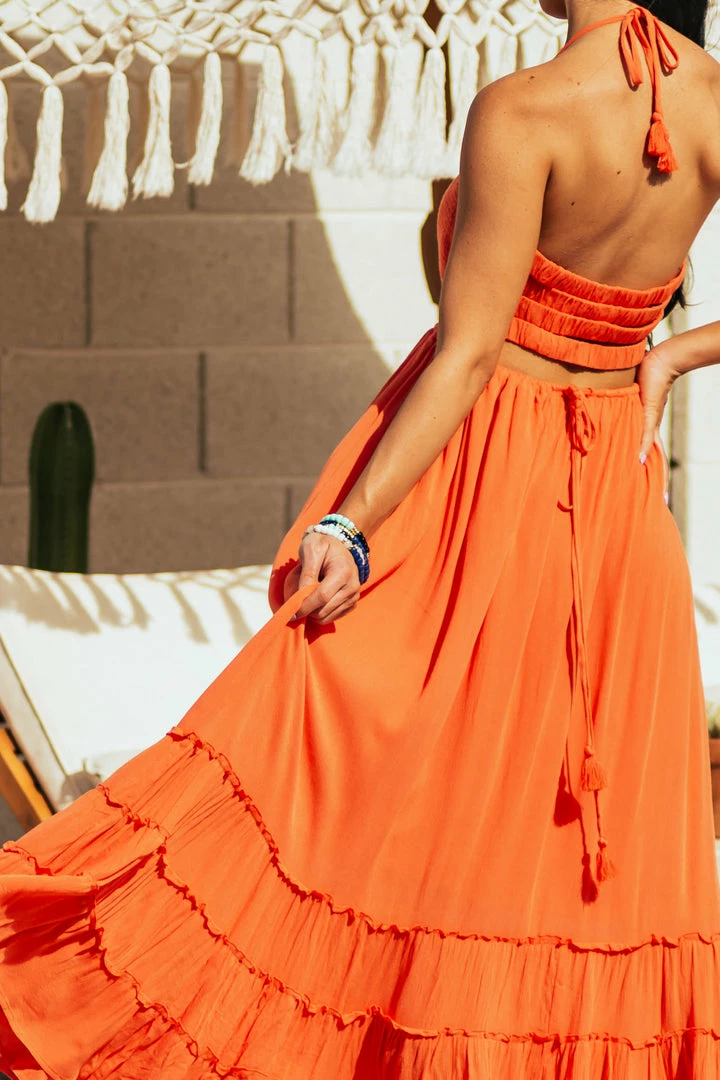 IN LOOM Dresses Papaya Smocked Strappy Back Halter Maxi Dress 8 IN LOOM Dresses Papaya Smocked Strappy Back Halter Maxi Dress