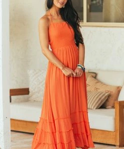IN LOOM Dresses Papaya Smocked Strappy Back Halter Maxi Dress 10 IN LOOM Dresses Papaya Smocked Strappy Back Halter Maxi Dress