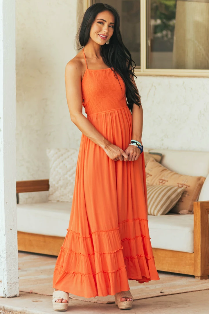 IN LOOM Dresses Papaya Smocked Strappy Back Halter Maxi Dress 5 IN LOOM Dresses Papaya Smocked Strappy Back Halter Maxi Dress