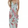 ANGIE Pastel Blue Floral Print Surplice Maxi Dress