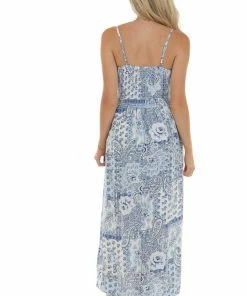 ANGIE Pastel Blue Paisley Print Maxi Dress