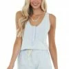 Trend Notes Dresses Pastel Blue Sleeveless Drawstring Romper With Side Pockets
