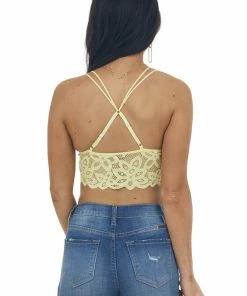 Style Melody Pastel Lemon Criss Cross Back Lace Bralette