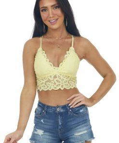 Style Melody Pastel Lemon Criss Cross Back Lace Bralette