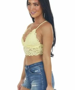 Style Melody Pastel Lemon Criss Cross Back Lace Bralette