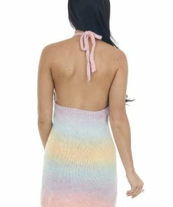 Miss Sparkling Pastel Rainbow Ombre Halter Mini Dress
