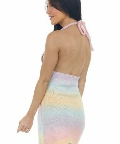 Miss Sparkling Pastel Rainbow Ombre Halter Mini Dress