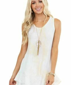 Chrysanthemum Pastel Rainbow Tie Dye Tank Top With Eyelet Lace Hem Tops