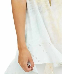 Chrysanthemum Pastel Rainbow Tie Dye Tank Top With Eyelet Lace Hem Tops
