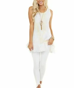 Chrysanthemum Pastel Rainbow Tie Dye Tank Top With Eyelet Lace Hem Tops