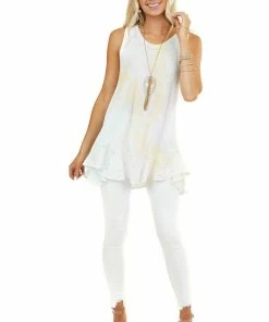 Chrysanthemum Pastel Rainbow Tie Dye Tank Top With Eyelet Lace Hem Tops