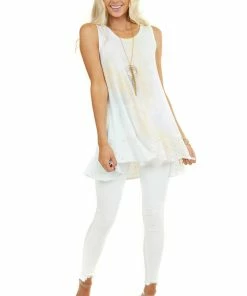 Chrysanthemum Pastel Rainbow Tie Dye Tank Top With Eyelet Lace Hem Tops