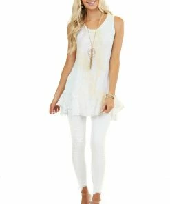 Chrysanthemum Pastel Rainbow Tie Dye Tank Top With Eyelet Lace Hem Tops