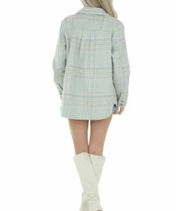 Blue B Pastel Sage Plaid Button Up Shirt Jacket 24 Blue B Pastel Sage Plaid Button Up Shirt Jacket