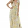 Aakaa Dresses Pastel Yellow Floral Open Back Maxi Dress