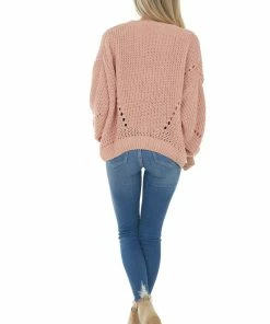 Charlotte Avery Peach Chenille Bubble Sleeve Cut Out Sweater