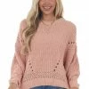 Charlotte Avery Peach Chenille Bubble Sleeve Cut Out Sweater