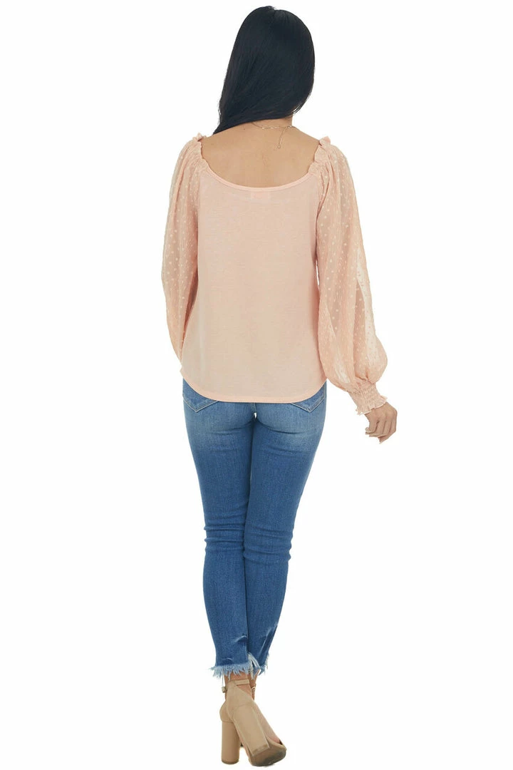 Hailey & Co Peach Crinkled Swiss Dot Long Sleeve Top Tops 9 Hailey & Co Peach Crinkled Swiss Dot Long Sleeve Top Tops
