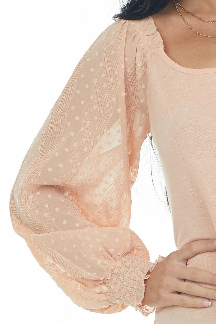 Hailey & Co Peach Crinkled Swiss Dot Long Sleeve Top Tops 10 Hailey & Co Peach Crinkled Swiss Dot Long Sleeve Top Tops