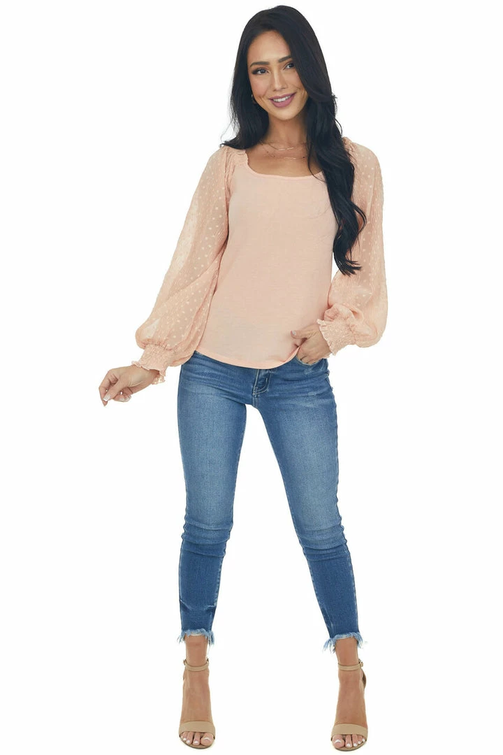Hailey & Co Peach Crinkled Swiss Dot Long Sleeve Top Tops 4 Hailey & Co Peach Crinkled Swiss Dot Long Sleeve Top Tops