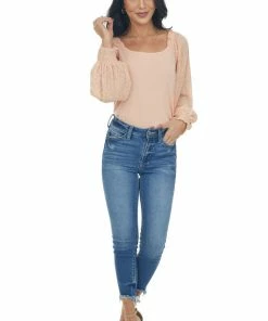 Hailey & Co Peach Crinkled Swiss Dot Long Sleeve Top Tops 18 Hailey & Co Peach Crinkled Swiss Dot Long Sleeve Top Tops