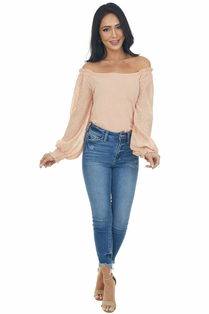 Hailey & Co Peach Crinkled Swiss Dot Long Sleeve Top Tops 7 Hailey & Co Peach Crinkled Swiss Dot Long Sleeve Top Tops