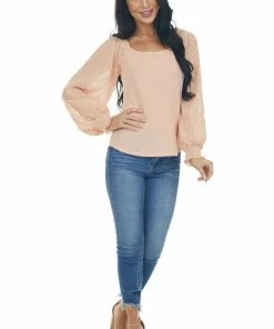 Hailey & Co Peach Crinkled Swiss Dot Long Sleeve Top Tops 17 Hailey & Co Peach Crinkled Swiss Dot Long Sleeve Top Tops