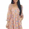 Sweet Lemon Peach Floral Babydoll 3/4 Sleeve Short Dress Dresses 1 Sweet Lemon Peach Floral Babydoll 3/4 Sleeve Short Dress Dresses