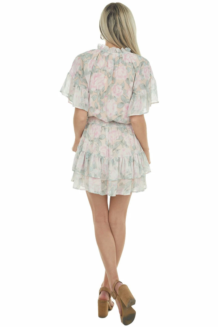 Entro Peach Floral Print Ruffle Woven Mini Dress 9 Entro Peach Floral Print Ruffle Woven Mini Dress