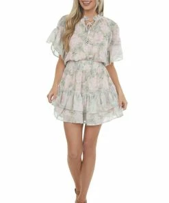 Entro Peach Floral Print Ruffle Woven Mini Dress 16 Entro Peach Floral Print Ruffle Woven Mini Dress