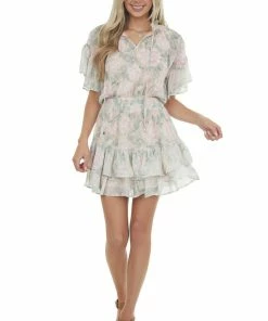 Entro Peach Floral Print Ruffle Woven Mini Dress 19 Entro Peach Floral Print Ruffle Woven Mini Dress