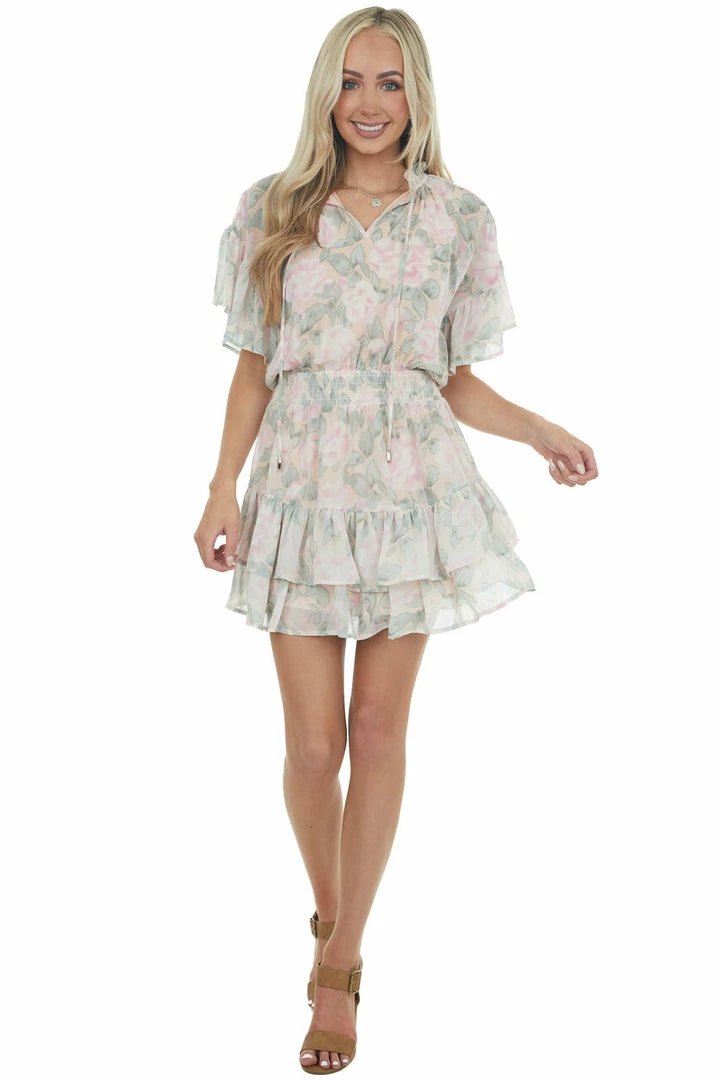 Entro Peach Floral Print Ruffle Woven Mini Dress 7 Entro Peach Floral Print Ruffle Woven Mini Dress