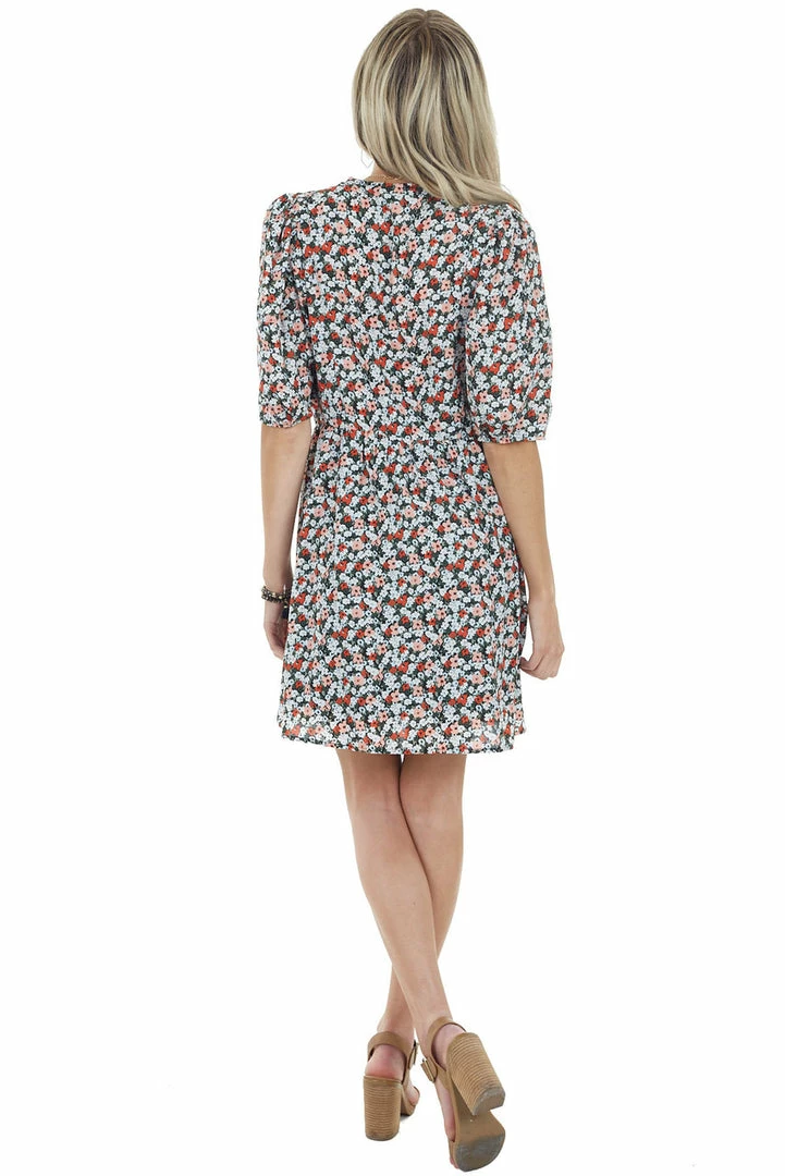 Staccato Peach Floral Print Surplice Dress With Short Sleeves 9 Staccato Peach Floral Print Surplice Dress With Short Sleeves