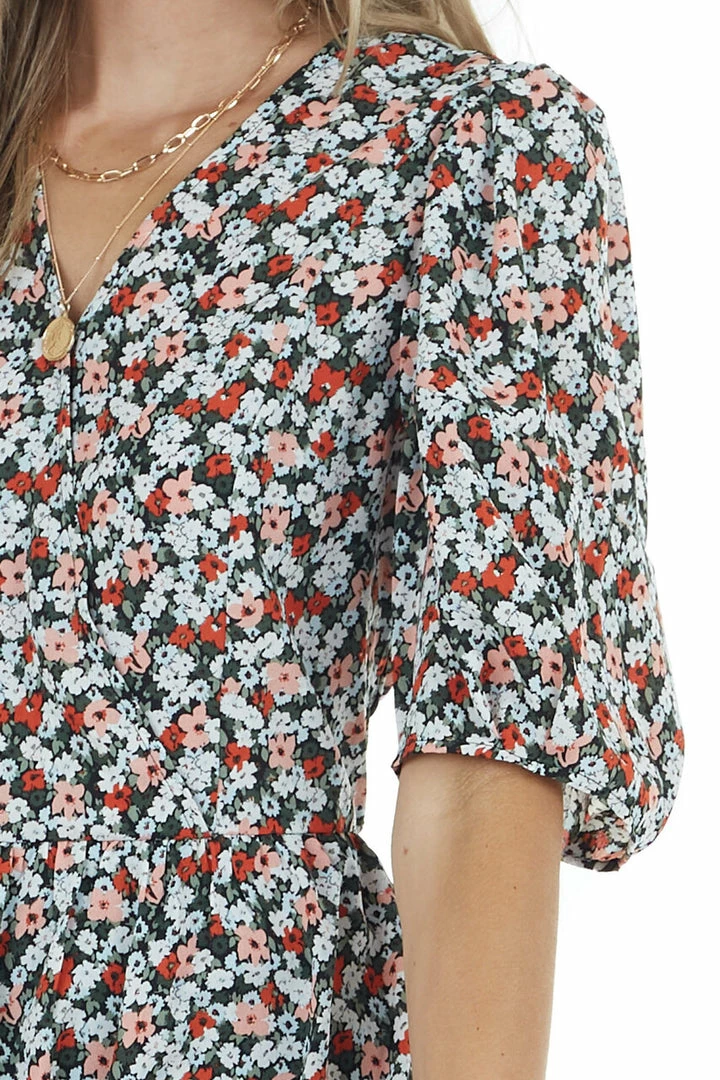 Staccato Peach Floral Print Surplice Dress With Short Sleeves 10 Staccato Peach Floral Print Surplice Dress With Short Sleeves