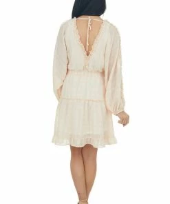 Peach Love Peach Gingham Swiss Dot Ruffle Short Dress