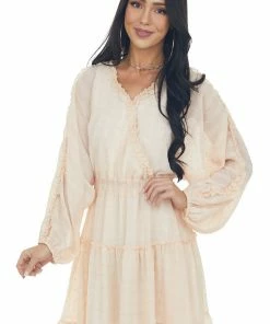 Peach Love Peach Gingham Swiss Dot Ruffle Short Dress