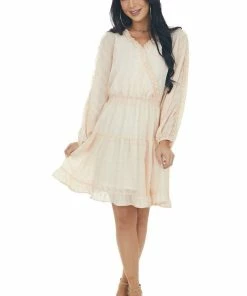 Peach Love Peach Gingham Swiss Dot Ruffle Short Dress