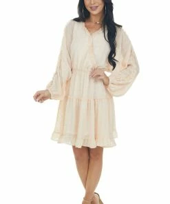 Peach Love Peach Gingham Swiss Dot Ruffle Short Dress